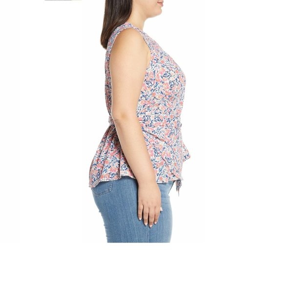 1.state Plus Size Women's Sunwashed Floral Wrap Top - Size 2X | Orange - Picture 3 of 5